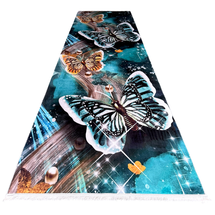 Traversă hol antiderapantă, 400 cm, Model cu Fluturi, Turcoaz, TRV2213 [8]