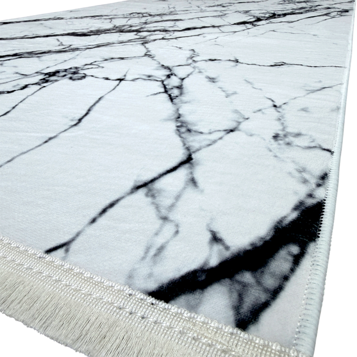 Traversă hol antiderapantă, 80x300 cm, alb cu negru, model marmură [4]