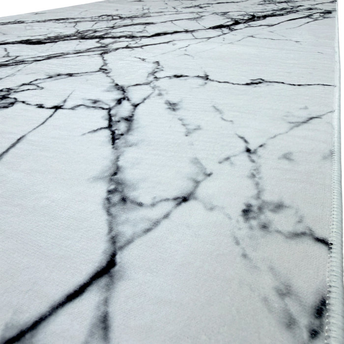Traversă hol antiderapantă, 80x300 cm, alb cu negru, model marmură [5]