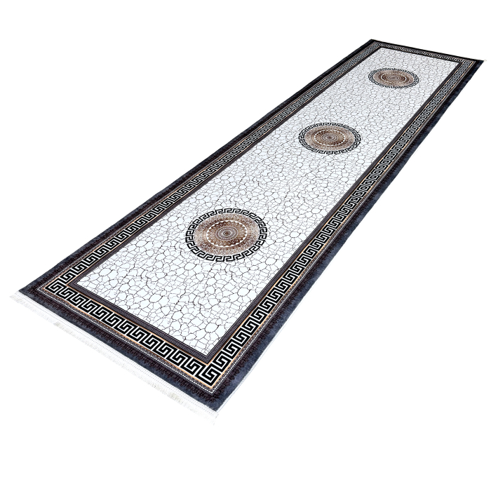 Traversă hol antiderapantă, 80x300 cm, model cu medalioane și chenar grecesc [4]