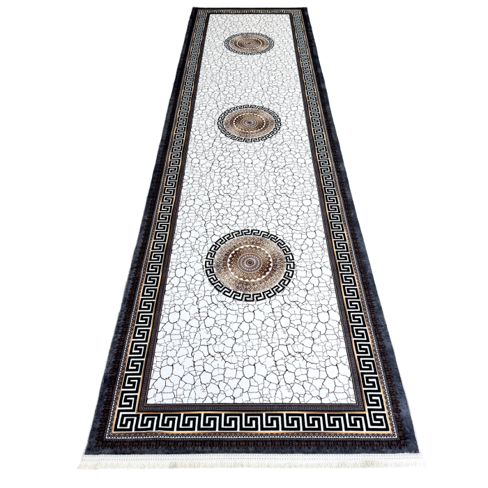 Traversă hol antiderapantă, 80x300 cm, model cu medalioane și chenar grecesc [3]