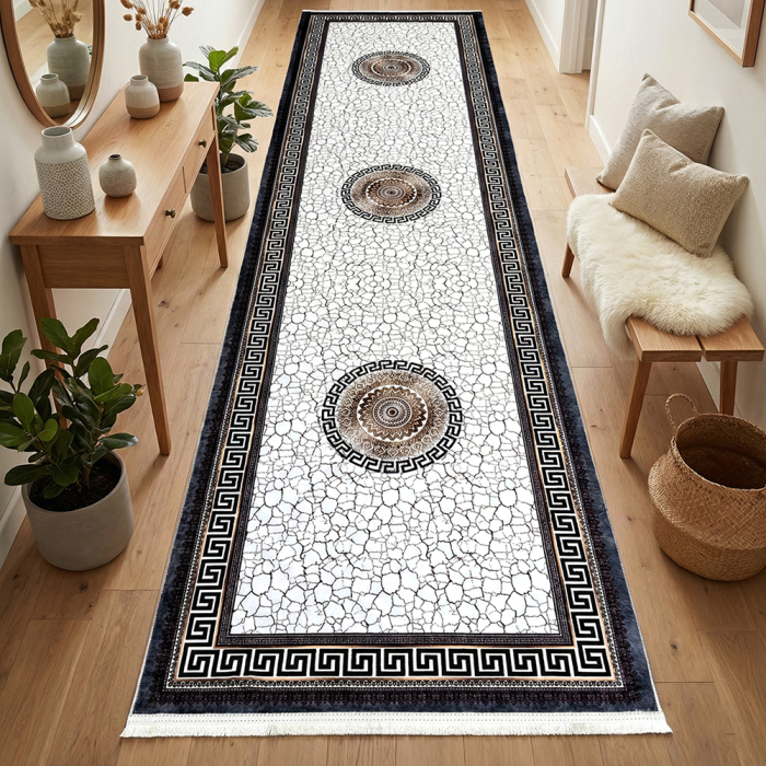 Traversă hol antiderapantă, 80x300 cm, model cu medalioane și chenar grecesc [2]