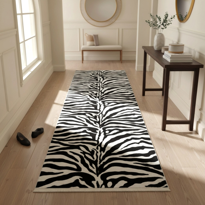 Traversă hol antiderapantă, 80x300 cm, model zebra alb-negru [2]