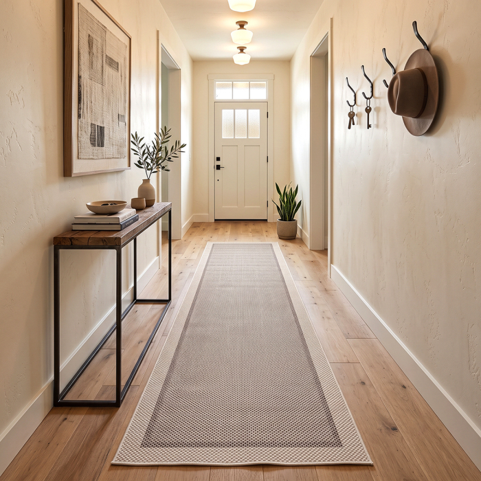 Traversă hol antiderapantă, 80x300 cm, cu Aspect de Sisal, Țesătură plată, Bej, TRV5012 [2]