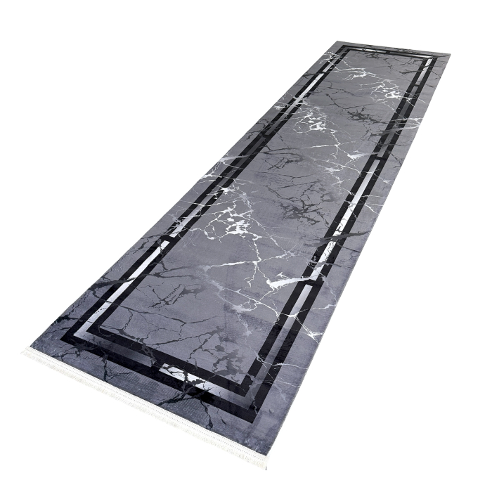 Traversă hol antiderapantă, 80x300 cm, model marmură gri cu chenare negre [4]
