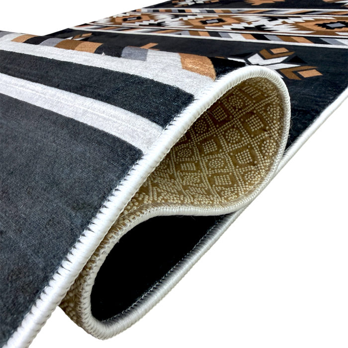 Traversă hol antiderapantă, 80x300 cm, negru-maroniu, model etnic geometric [6]