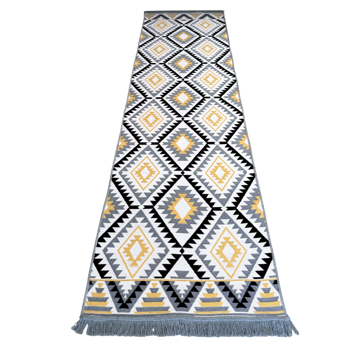 Traversă hol țesută tradițional, 80x300 cm, 2 fețe, Model Boho Etnic Ocru [6]