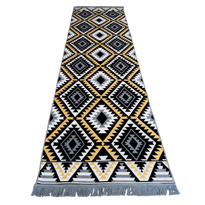 Traversă hol țesută tradițional, 80x300 cm, 2 fețe, Model Boho Etnic Ocru [4]