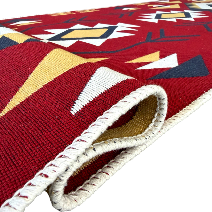 Traversă hol țesută tradițional, 80x300 cm, 2 fețe, Model Etnic Tribal Roșu [9]