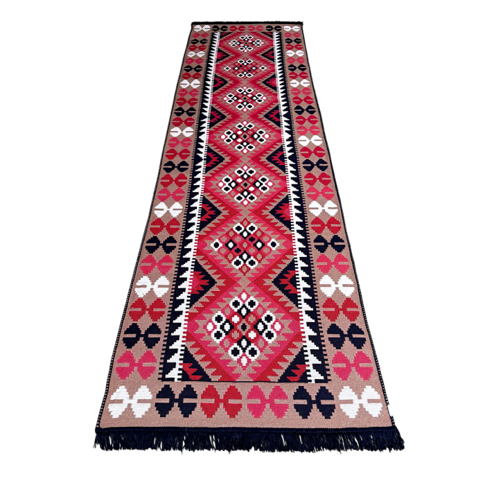 Traversă hol țesută tradițional, 80x300 cm, 2 fețe, geometric, bleumarin [4]