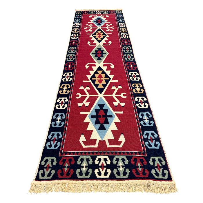 Traversă hol țesută tradițional, 80x300 cm, 2 fețe, kilim, roșu [3]