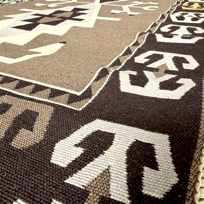 Traversă hol țesută tradițional, 80x300 cm, 2 fețe, romburi kilim, maro cu bej [7]