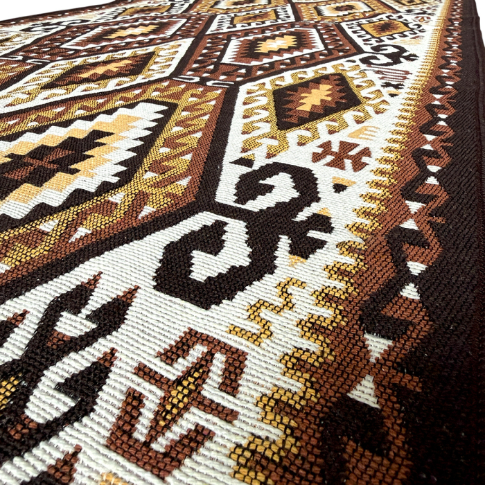 Traversă hol țesută tradițional, 80x300 cm, 2 fețe, geometric, maro cu bej [6]