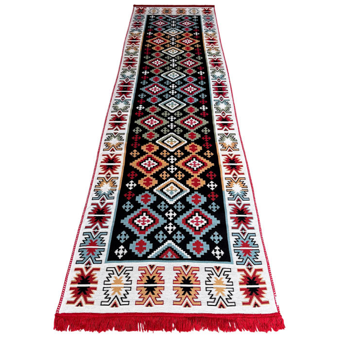 Traversă hol țesută tradițional, 80x300 cm, 2 fețe, geometric, roșu [4]