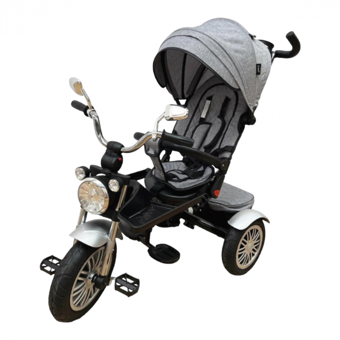Tricicletă cu scaun rotativ, poziție de somn, pliabilă, far luminos, muzică, gri, BTR10 [2]