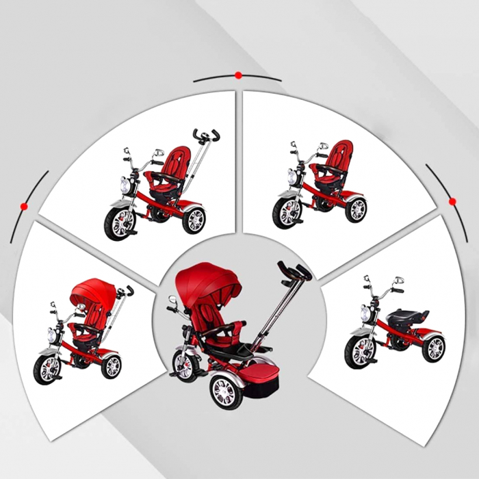 Tricicletă cu scaun rotativ, poziție de somn, pliabilă, far luminos, muzică, albastră, BTR09 [6]
