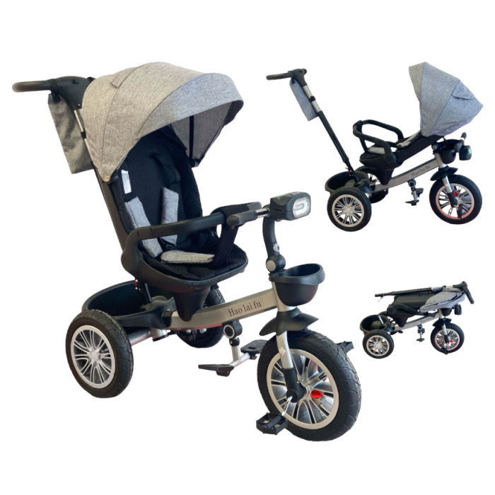 Tricicletă cu scaun rotativ și poziție de somn, pliabilă, gri, BTR05 [2]