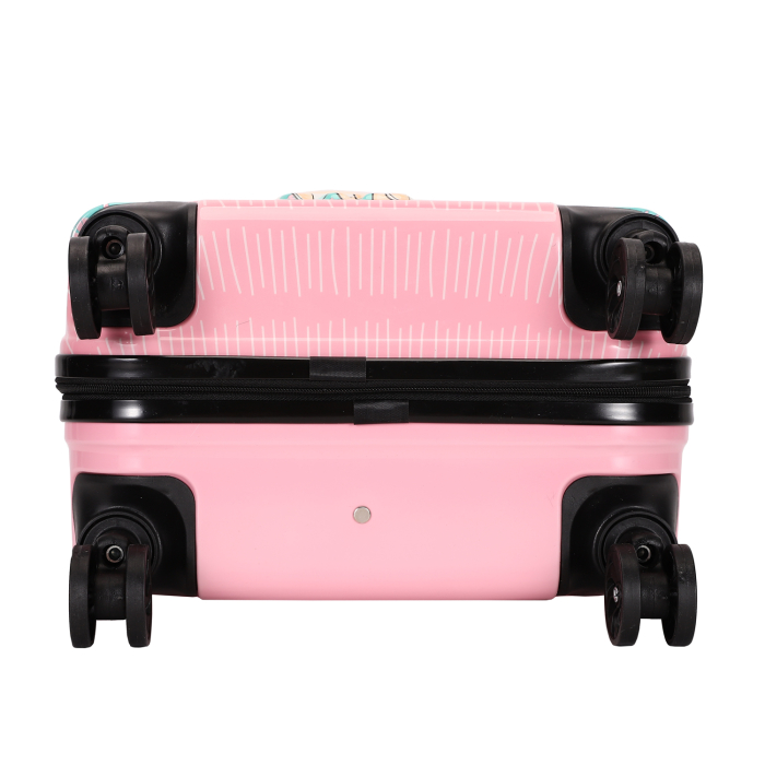 Troler copii 43x35x23 cm, 4 roți, ABS + Policarbonat, model Girafă 3D roz [6]