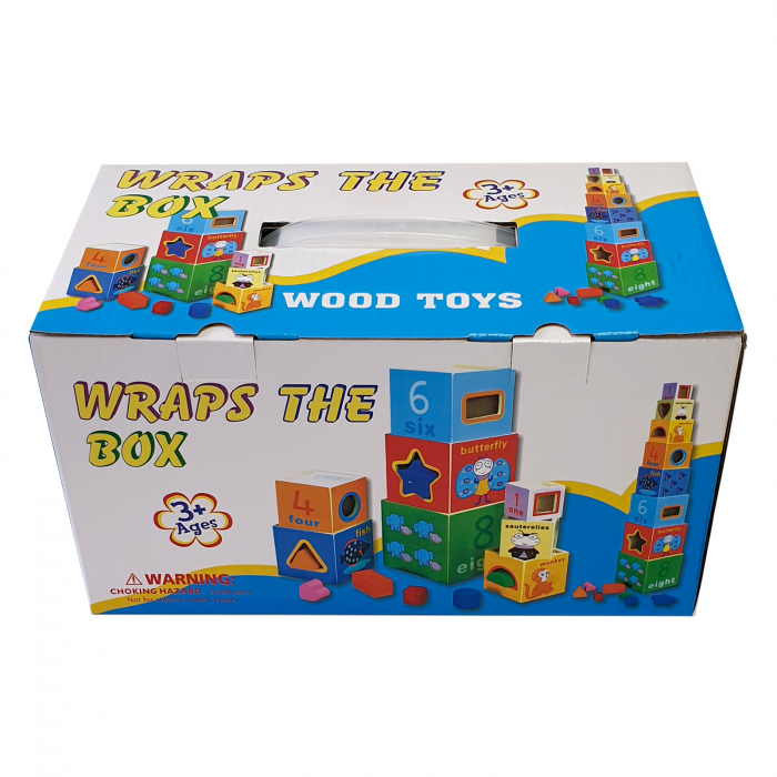 Turn din lemn cu 8 cuburi cu cifre animale și forme din lemn JC22 [3]