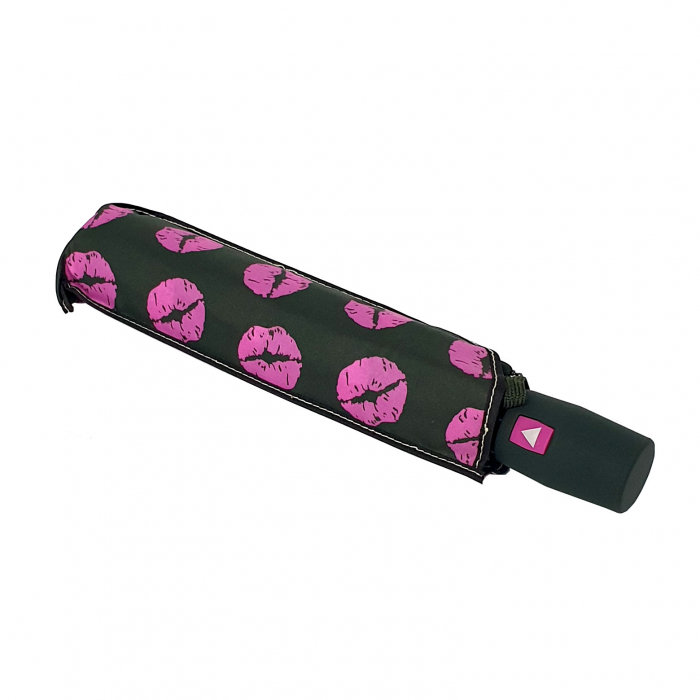 Umbrelă pliabilă deschidere automată, antivânt, 100 cm, în husă, negru cu roz [2]