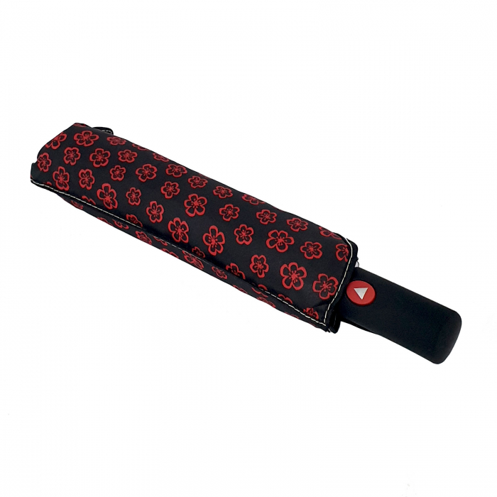 Umbrelă pliabilă deschidere automată, antivânt, 100 cm, în husă, negru cu roșu [2]