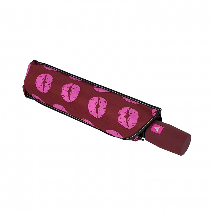 Umbrelă pliabilă deschidere automată, antivânt, 100 cm, în husă, grena cu roz [2]