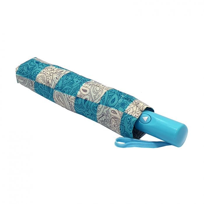 Umbrelă pliabilă deschidere automată, antivânt, 100 cm, în husă, turcoaz cu alb [2]