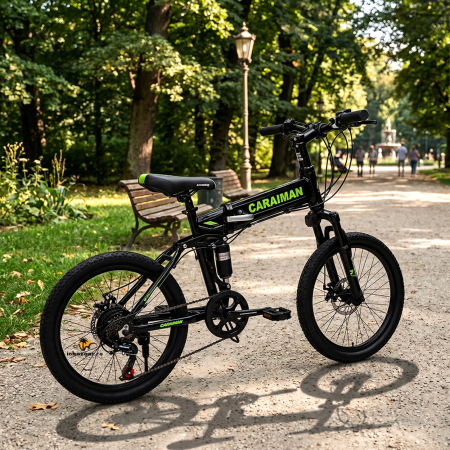 Bicicletă Caraiman, pliabilă, roți 20 inch, cu dublă suspensie, frâne pe disc, verde [2]