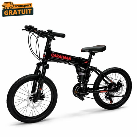 Biciclete - Bicicletă Caraiman, pliabilă, roți 20 inch, cu dublă suspensie, frâne pe disc, roșie