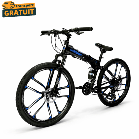 Biciclete - Bicicletă Caraiman, pliabilă, roți 26 inch, cu dublă suspensie, frâne pe disc, albastră
