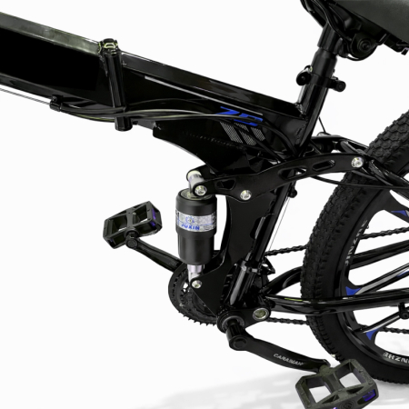 Biciclete - Bicicletă Caraiman, pliabilă, roți 26 inch, cu dublă suspensie, frâne pe disc, albastră