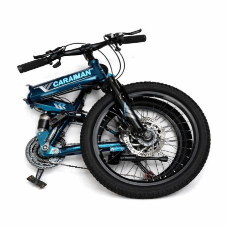 Biciclete - Bicicletă Caraiman, pliabilă, roți 20 inch, cu dublă suspensie, frâne pe disc, albastră