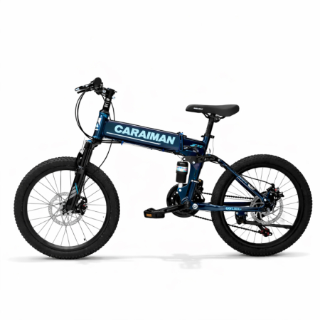 Biciclete - Bicicletă Caraiman, pliabilă, roți 20 inch, cu dublă suspensie, frâne pe disc, albastră