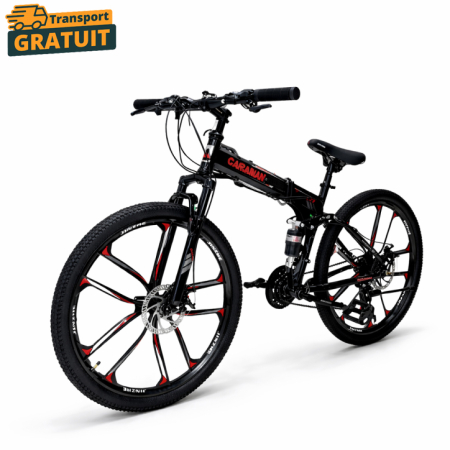 Biciclete - Bicicletă Caraiman, pliabilă, roți 26 inch, cu dublă suspensie, frâne pe disc, roșie