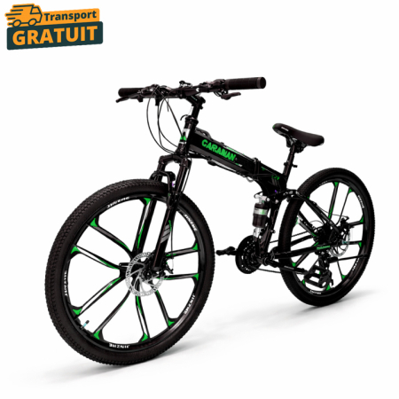 Biciclete - Bicicletă Caraiman, pliabilă, roți 26 inch, cu dublă suspensie, frâne pe disc, verde