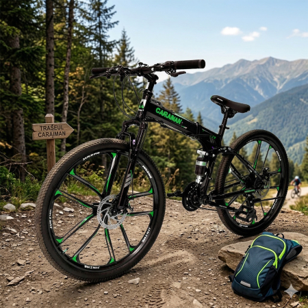 Bicicletă Caraiman, pliabilă, roți 26 inch, cu dublă suspensie, frâne pe disc, verde [5]