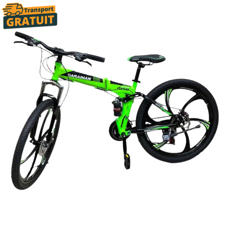 Biciclete - Bicicletă Caraiman, pliabilă, roți 26 inch, cu dublă suspensie, frâne pe disc, verde, BC60