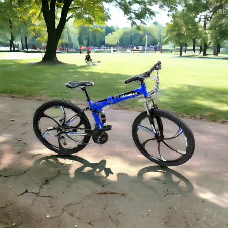 Biciclete - Bicicletă Caraiman, pliabilă, roți 26 inch, cu dublă suspensie, frâne pe disc, albastră, BC61