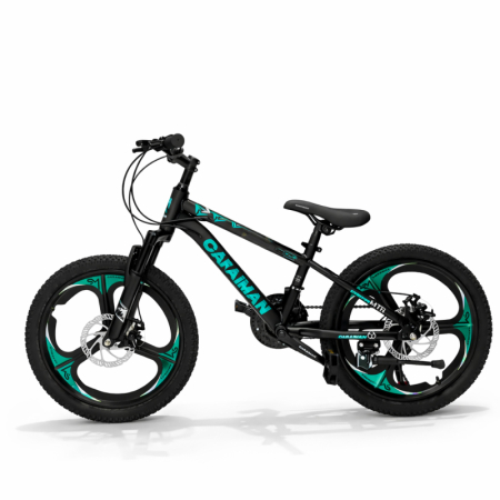 Biciclete - Bicicletă Caraiman, roți 20 inch, cadru oțel, frâne pe disc, negru cu verde