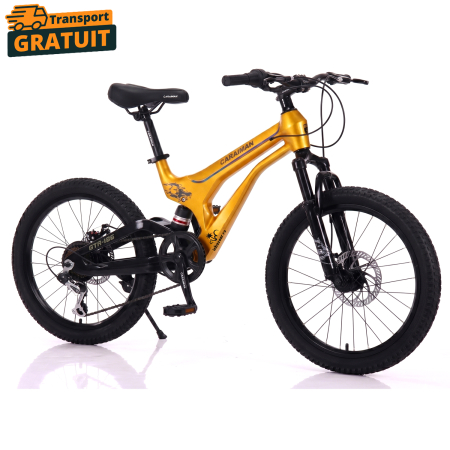 Biciclete - Bicicletă Caraiman, roți 20 inch, cu dublă suspensie, frâne pe disc, aurie