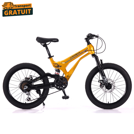 Biciclete - Bicicletă Caraiman, roți 20 inch, cu dublă suspensie, frâne pe disc, aurie
