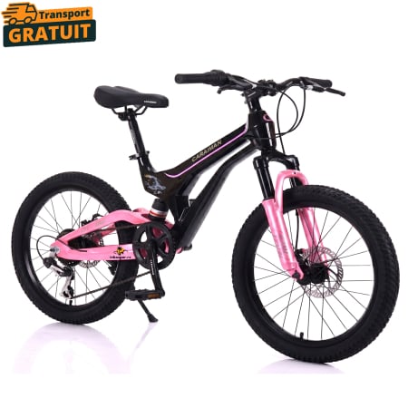 Biciclete - Bicicletă Caraiman, roți 20 inch, cu dublă suspensie, frâne pe disc, roz