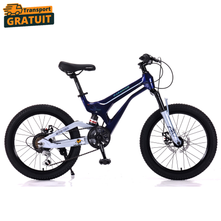 Biciclete - Bicicletă Caraiman, roți 20 inch, cu dublă suspensie, frâne pe disc, albastră