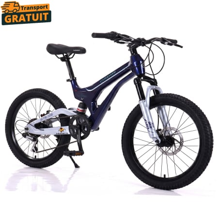 Biciclete - Bicicletă Caraiman, roți 20 inch, cu dublă suspensie, frâne pe disc, albastră
