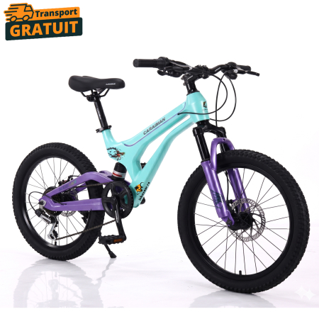 Biciclete - Bicicletă Caraiman, roți 20 inch, cu dublă suspensie, frâne pe disc, turcoaz