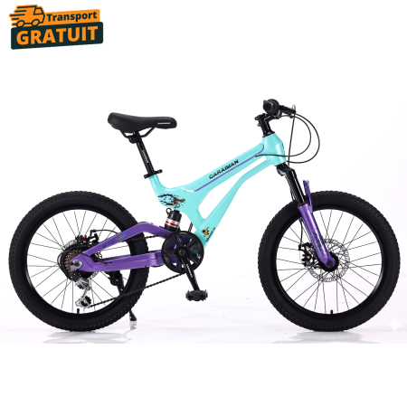 Biciclete - Bicicletă Caraiman, roți 20 inch, cu dublă suspensie, frâne pe disc, turcoaz