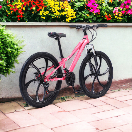 Bicicletă Caraiman, roți 24 sau 26 inch, cadru oțel, frâne pe disc, roz, BC25 [5]