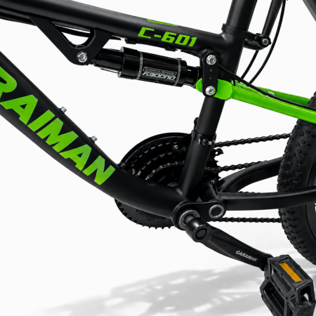 Biciclete - Bicicletă Caraiman, roți 24 sau 26 inch, cu dublă suspensie, frâne pe disc, negru cu verde