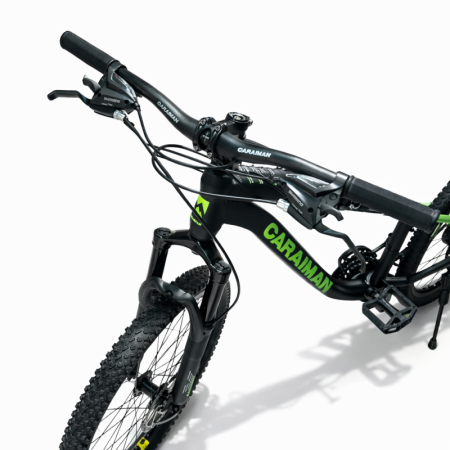 Biciclete - Bicicletă Caraiman, roți 24 sau 26 inch, cu dublă suspensie, frâne pe disc, negru cu verde
