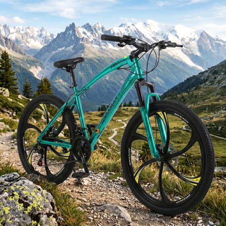 Bicicletă Caraiman, roți 26 inch, cadru oțel, frâne pe disc, turcoaz, BC123 [8]